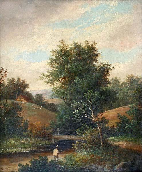 William Yates Fisherman on the River Bank oil painting picture